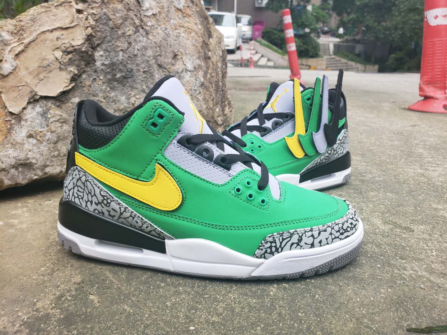 2019 Air Jordan 3 Retro Green Black Yellow Cement Grey Shoes